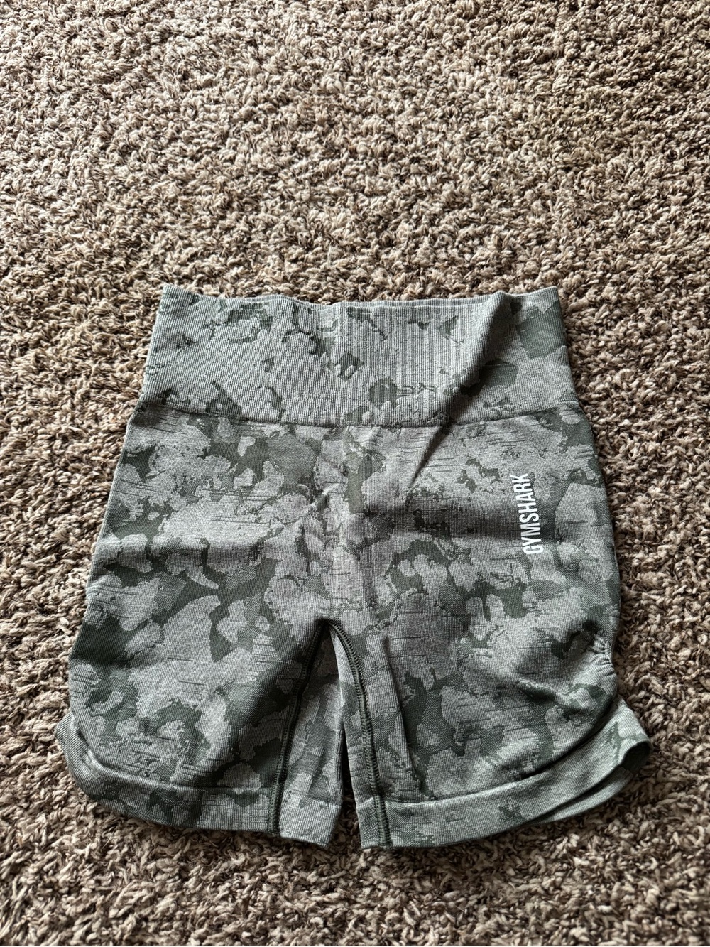 Gymshark Women’s High-Waist Camo Olive Athletic Shorts